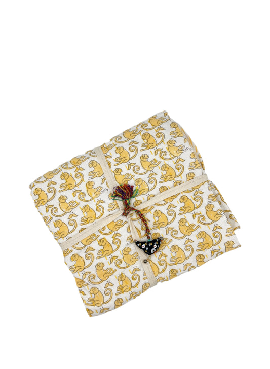 Kantha baby blanket featuring playful monkey patterns, handcrafted with kantha stitching and soft, lightweight fabric.
