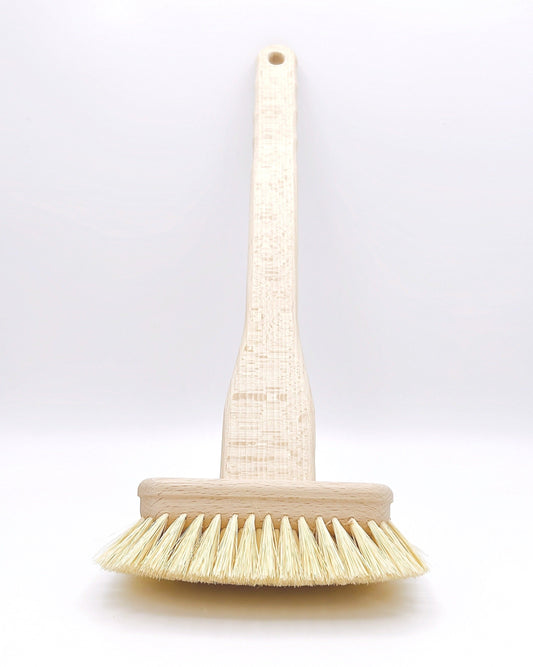 Redecker Bathtub Scrub Brush with wooden handle and natural bristles, perfect for cleaning tubs and tiles. Eco-friendly and durable.