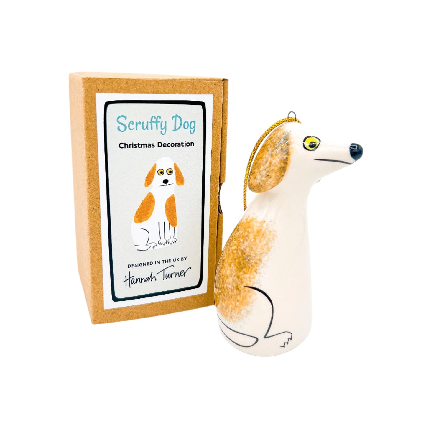 Charming Hannah Turner Scruffy Dog Ornament featuring a whimsical ceramic dog design with hand-painted details, perfect for decorating or gifting.