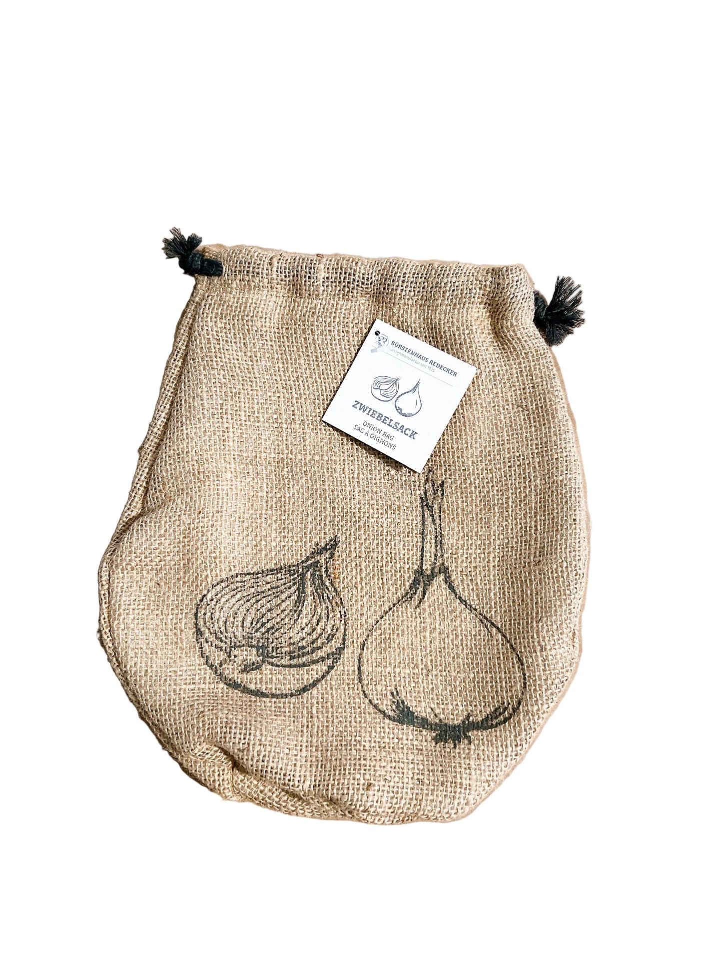 Redecker Onion Bag made from burlap and nettle cotton, 24x26 cm, perfect for storing onions, garlic, and shallots.