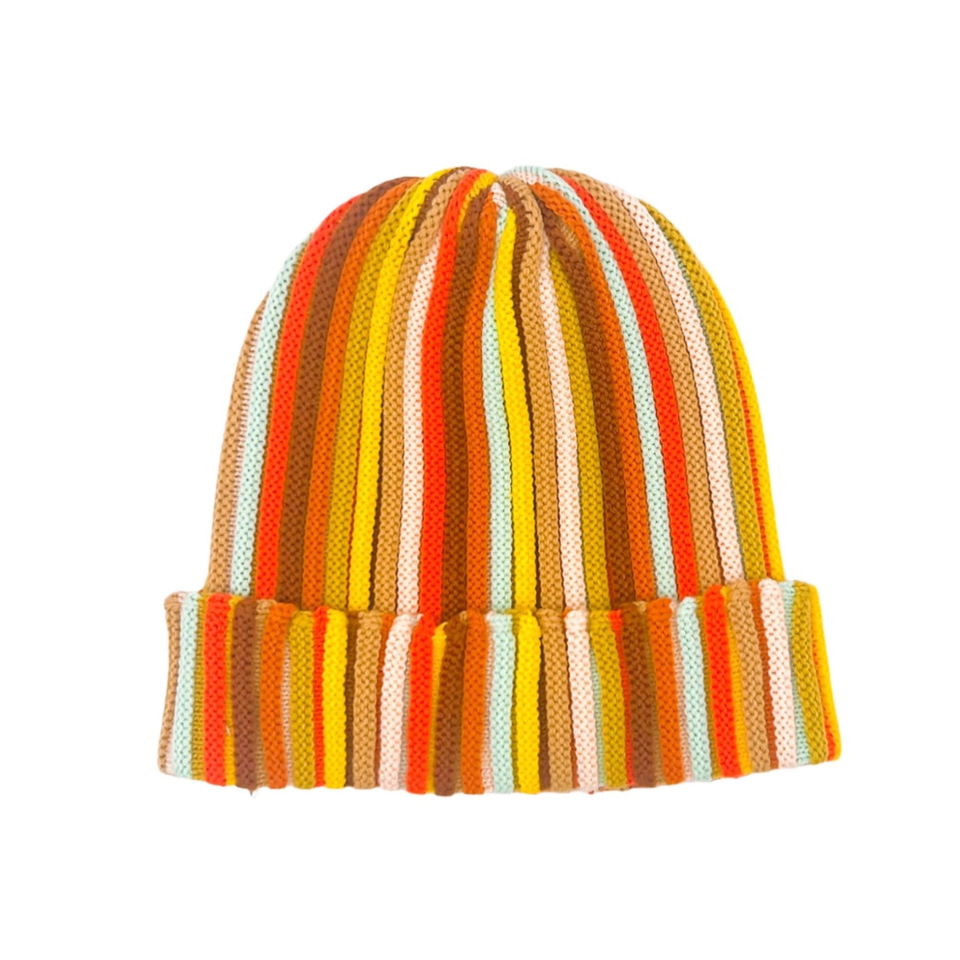 Verloop Knits Hat made from deadstock yarn, featuring a cozy, stretchy fit in vibrant desert colors, perfect for sustainable and stylish wear.