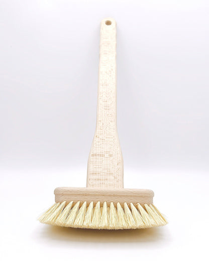 Redecker Bathtub Scrub Brush with wooden handle and natural bristles, perfect for cleaning tubs and tiles. Eco-friendly and durable.