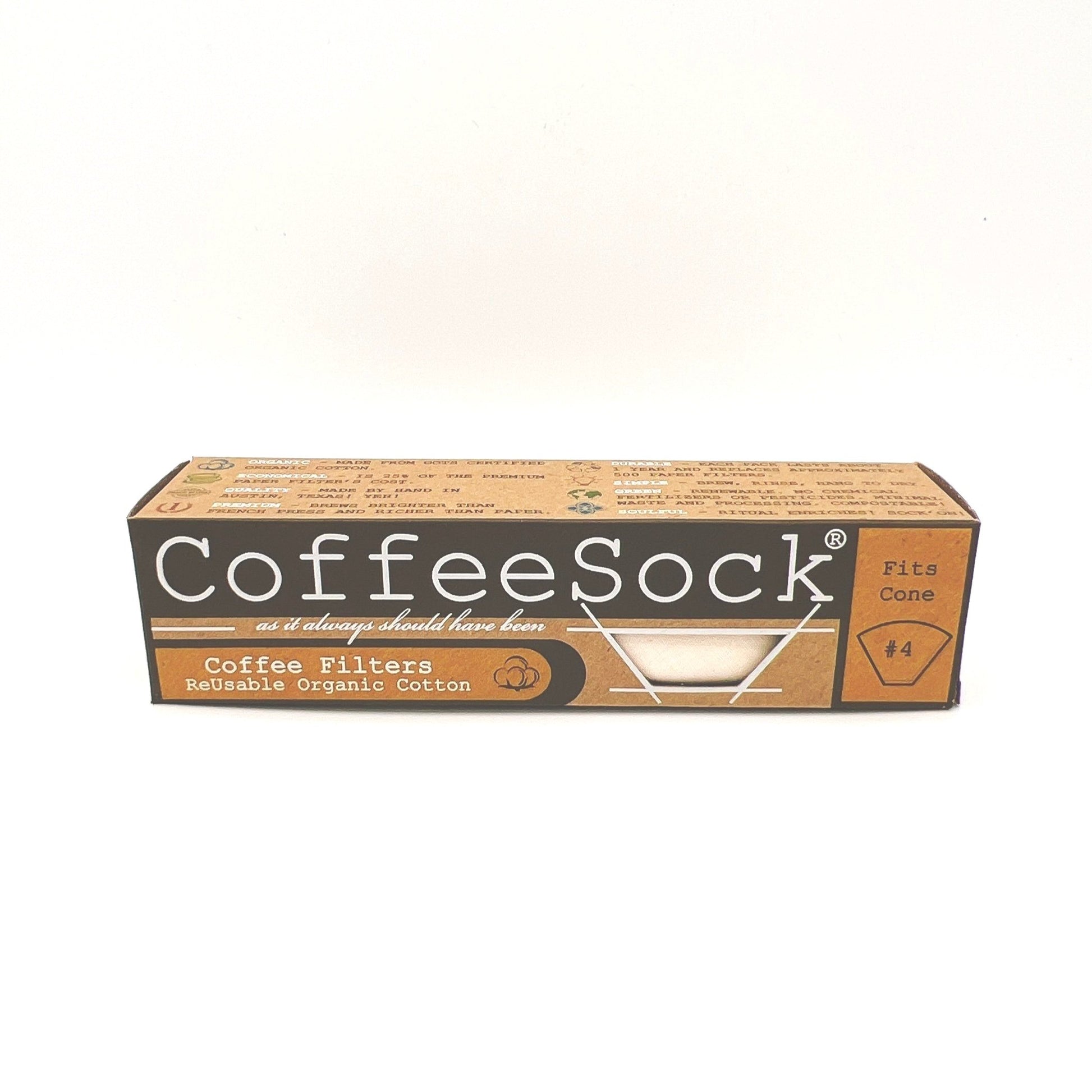 CoffeeSock Cone Filter #4—reusable, eco-friendly coffee filter made from organic cotton for a better brew without disposable waste.