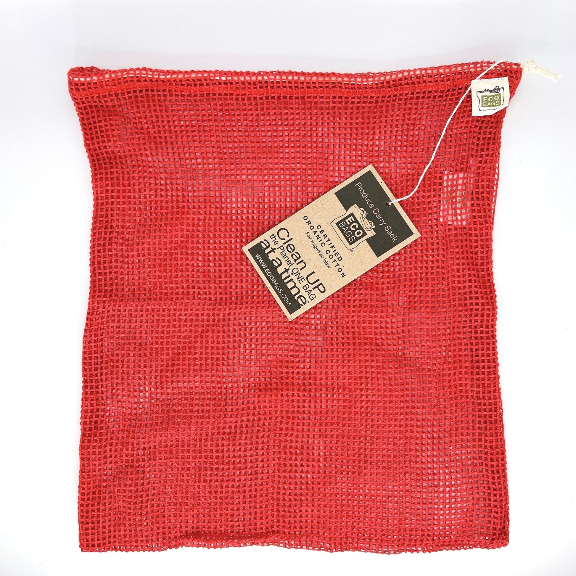 EcoBags Red Produce Bag, reusable cotton bag for fruits and veggies, eco-friendly, durable, and perfect for reducing plastic waste.