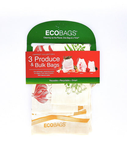 Set of durable, eco-friendly produce bags for fruits, veggies and bulk foods. A sustainable alternative to plastic bags.