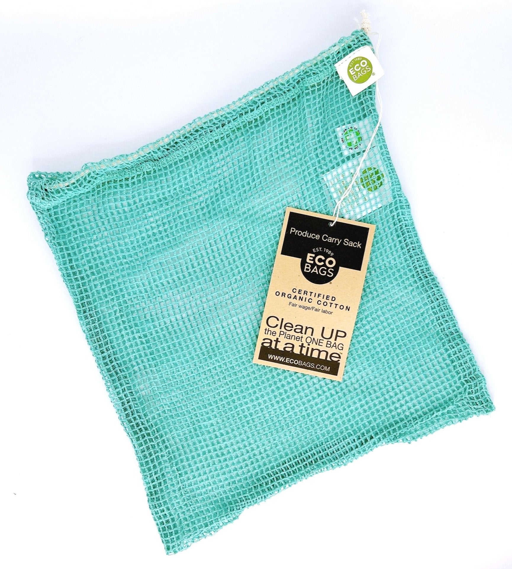 EcoBags Turquoise Produce Bag, reusable cotton bag for fruits and veggies, eco-friendly, durable, and perfect for reducing plastic waste.