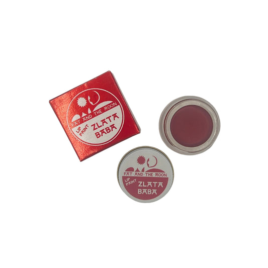 Fat and the Moon Lip Paint in recyclable, low-waste packaging with organic, plant-based ingredients for bold, natural color. Cruelty-free and eco-friendly lip stain.