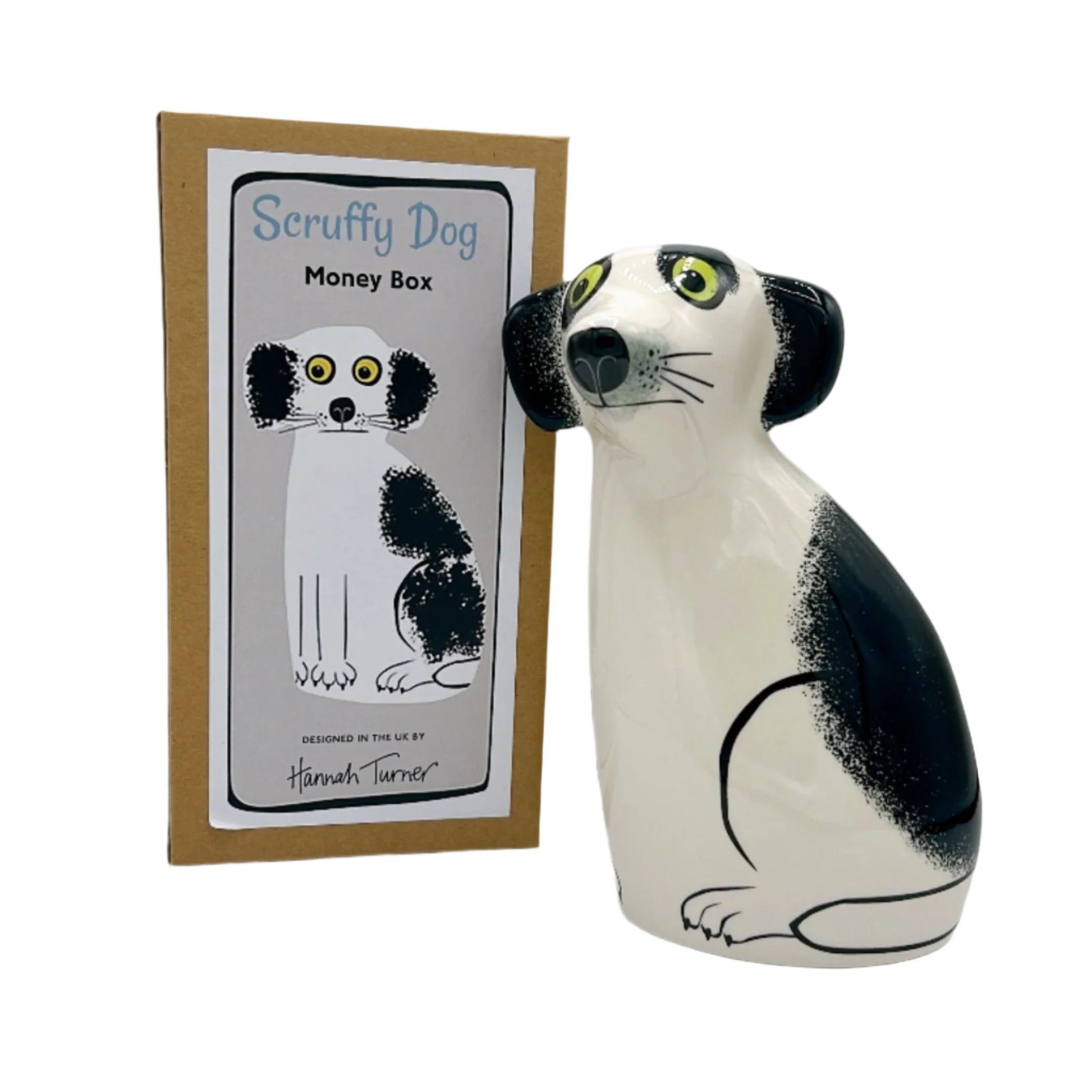 Handcrafted Hannah Turner Dog Money Bank featuring a whimsical, hand-painted ceramic dog with floppy ears and a playful expression, perfect for saving coins.