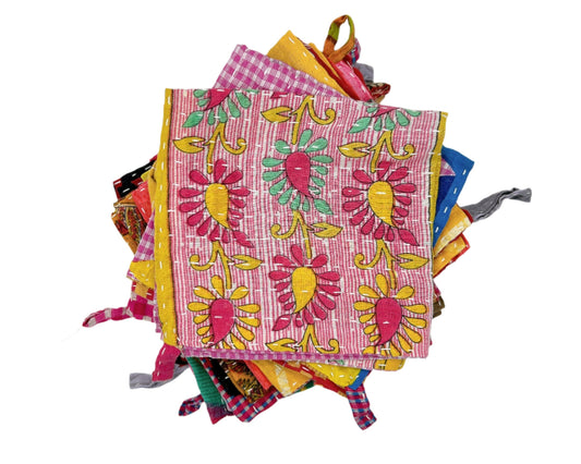 Kantha dish cloth made from recycled cotton saris, eco-friendly and reusable for kitchen cleaning.