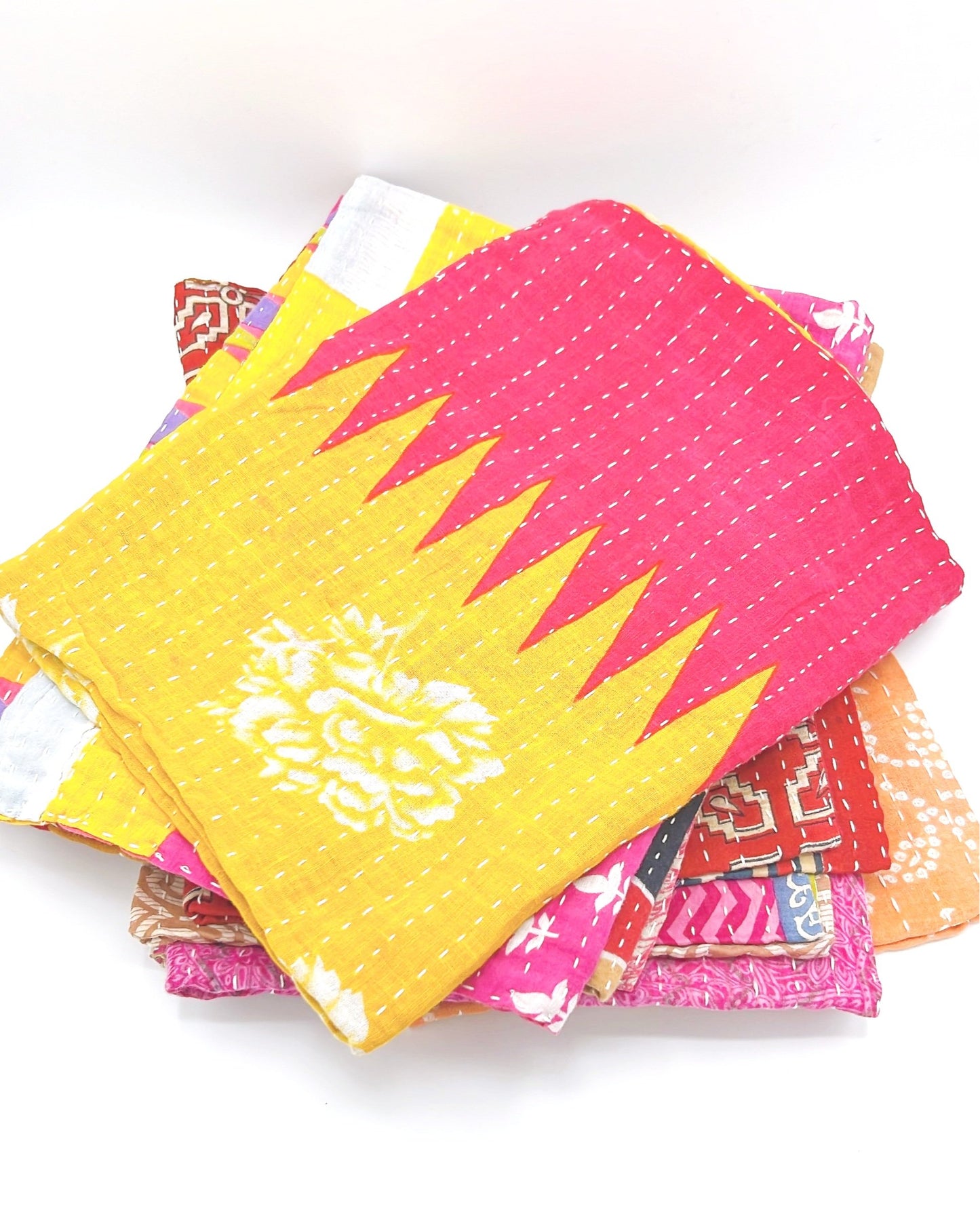 Handmade, vibrant, eco-friendly dish towel crafted from upcycled fabric. Perfect for adding color to your kitchen.