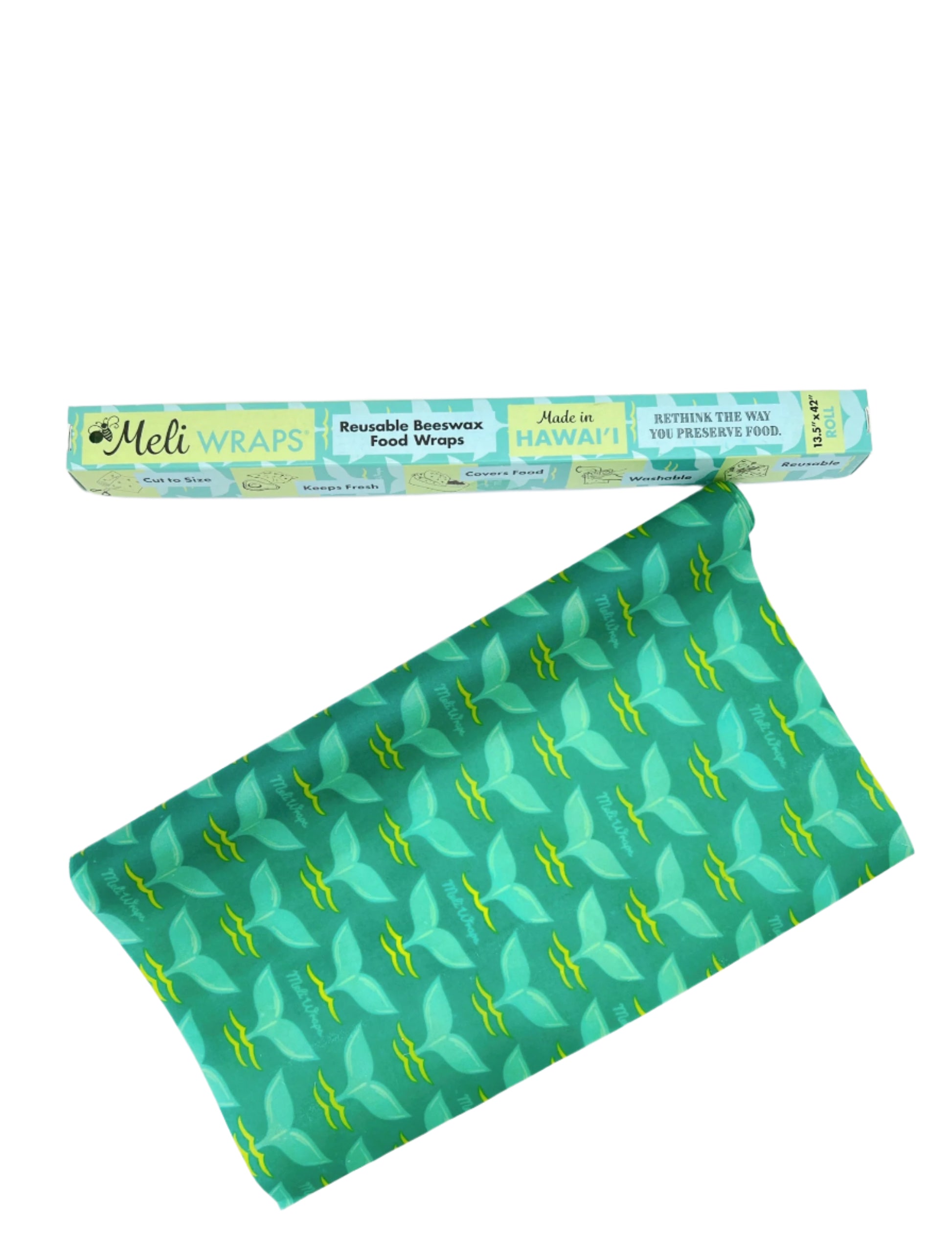 Meli Wraps Beeswax Roll with Whale Tail Pattern – Sustainable, Reusable Food Wrap in an Ocean-Inspired Design.