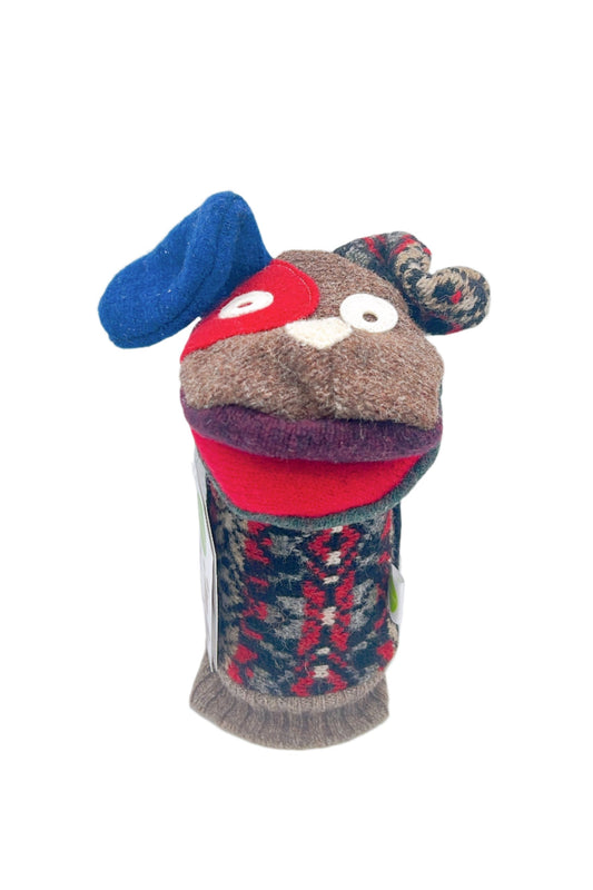 Handmade, eco-friendly puppets crafted from reclaimed sweaters, unique and sustainable toys.