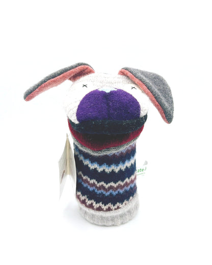 Handmade, eco-friendly puppets crafted from reclaimed sweaters, unique and sustainable toys.