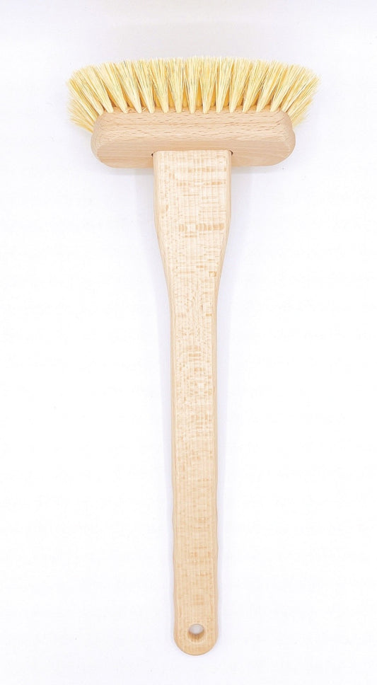 Redecker Bathtub Scrub Brush with wooden handle and natural bristles, perfect for cleaning tubs and tiles. Eco-friendly and durable.