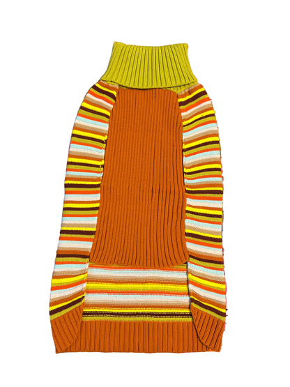 Colorful striped dog sweater by Verloop, featuring a cozy knit design with vibrant horizontal stripes and a comfortable fit for pets.