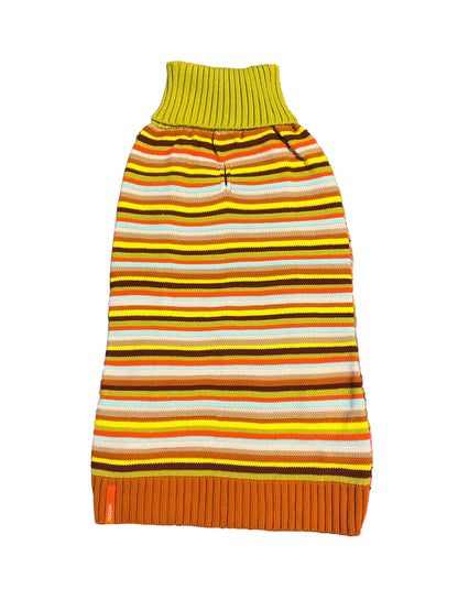 Colorful striped dog sweater by Verloop, featuring a cozy knit design with vibrant horizontal stripes and a comfortable fit for pets.