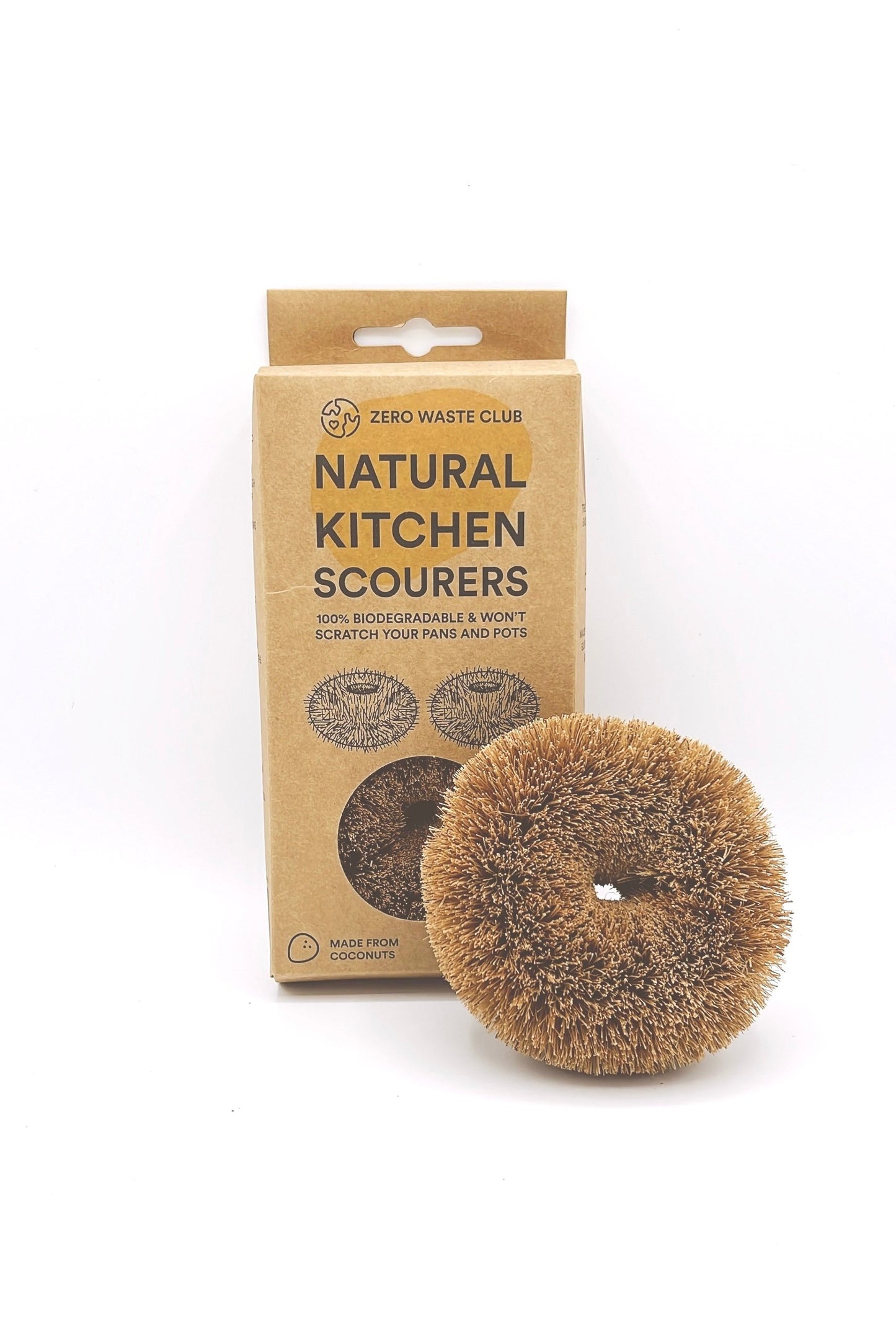 Zero Waste Club Coconut Scourers—eco-friendly, non-scratch scrubbers made from coconut fibers for effective, sustainable cleaning.